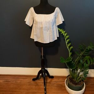 EXPRESS White Striped Off-Shoulder Shirt - S